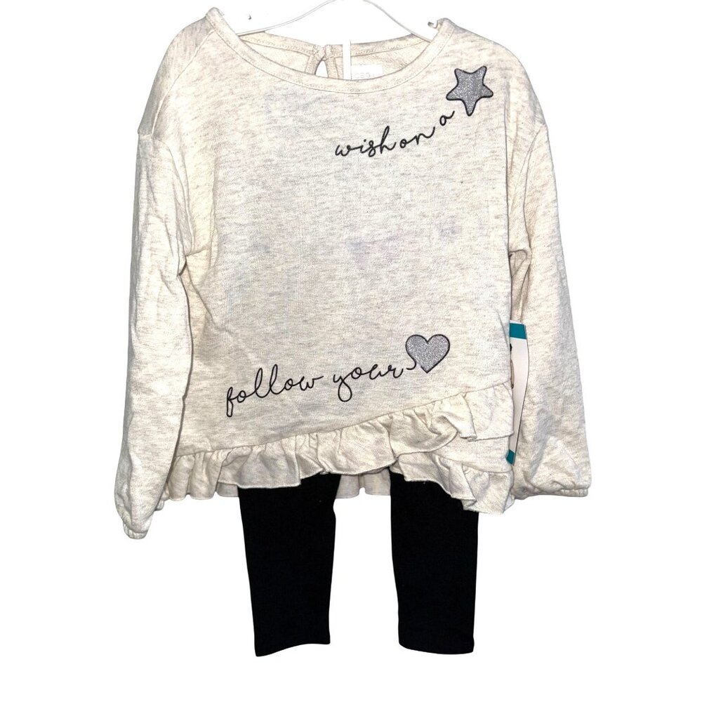 Baby Girls 2-Piece Outfit Set With "Wish On A Star" Top & Black Leggings 4T